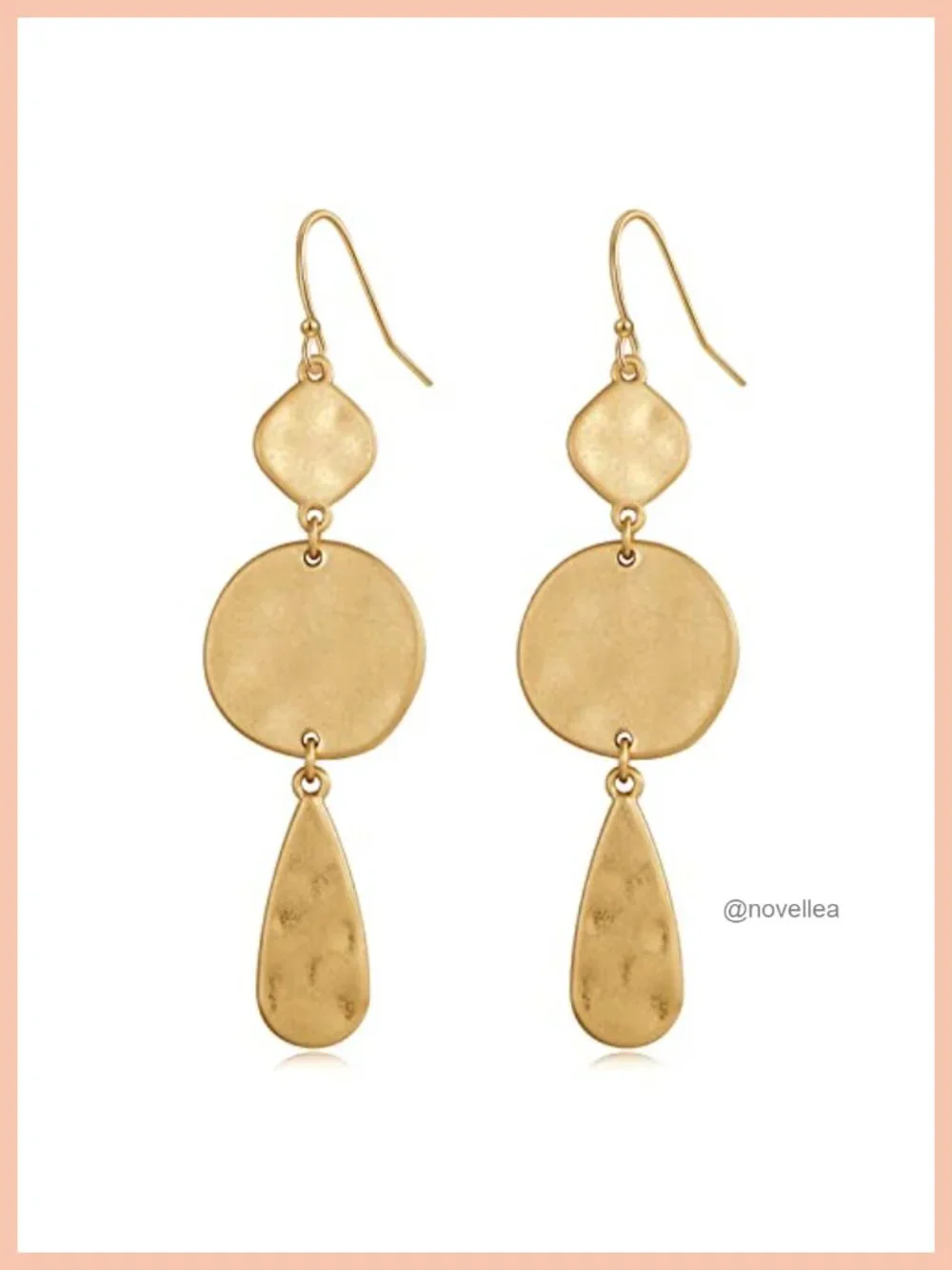 Gold Plated Dangle Earrings Hammered Geometric Disc Boho Jewelry